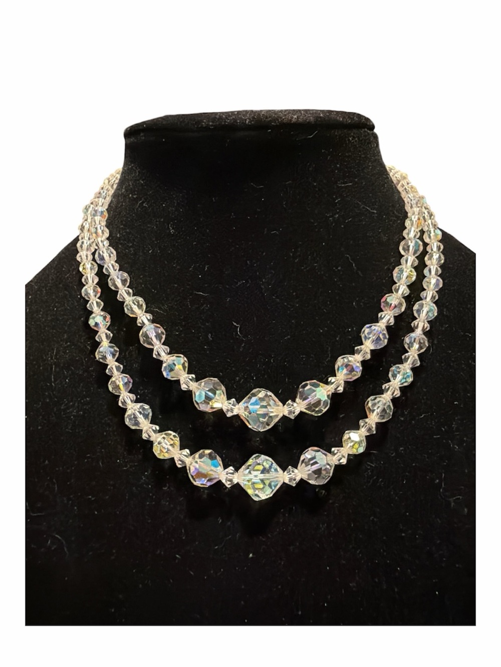 Vintage Aurora Borealis Double Strand Crystal Necklace Iridescent Faceted